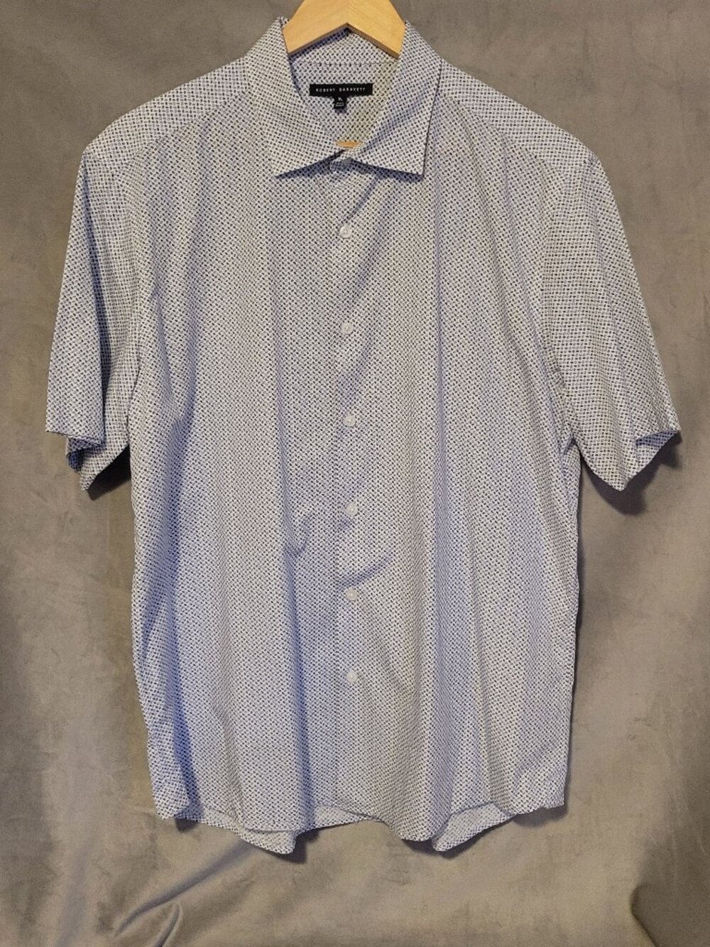 Robert Barakett Button Up Short Sleeve Shirt Men's XL White Blue 100% Cotton